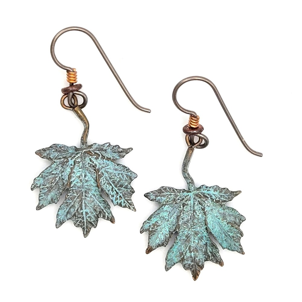 Cavin Richie Handcrafted Bronze Maple Leaf Verdigris Patina Dangle Earrings 2011
